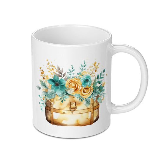 Floral Treasure Chest Mug, Watercolor Flower, Unique Mug Gift, Coffee Mug, Tea Mug, Decorative Mug, Birthday Gift, Special Occasion Mug - Tawshia