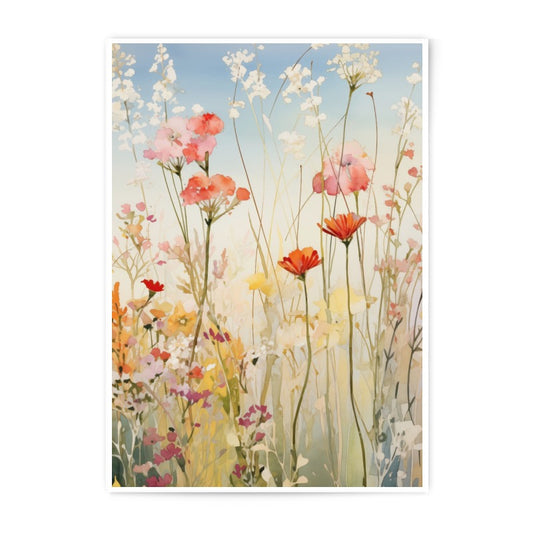 Watercolor Floral Photographic Print, Wildflower Field Art Print, Botanical Illustration, Nature Photography, Pastel Flower Wall Decor - Tawshia