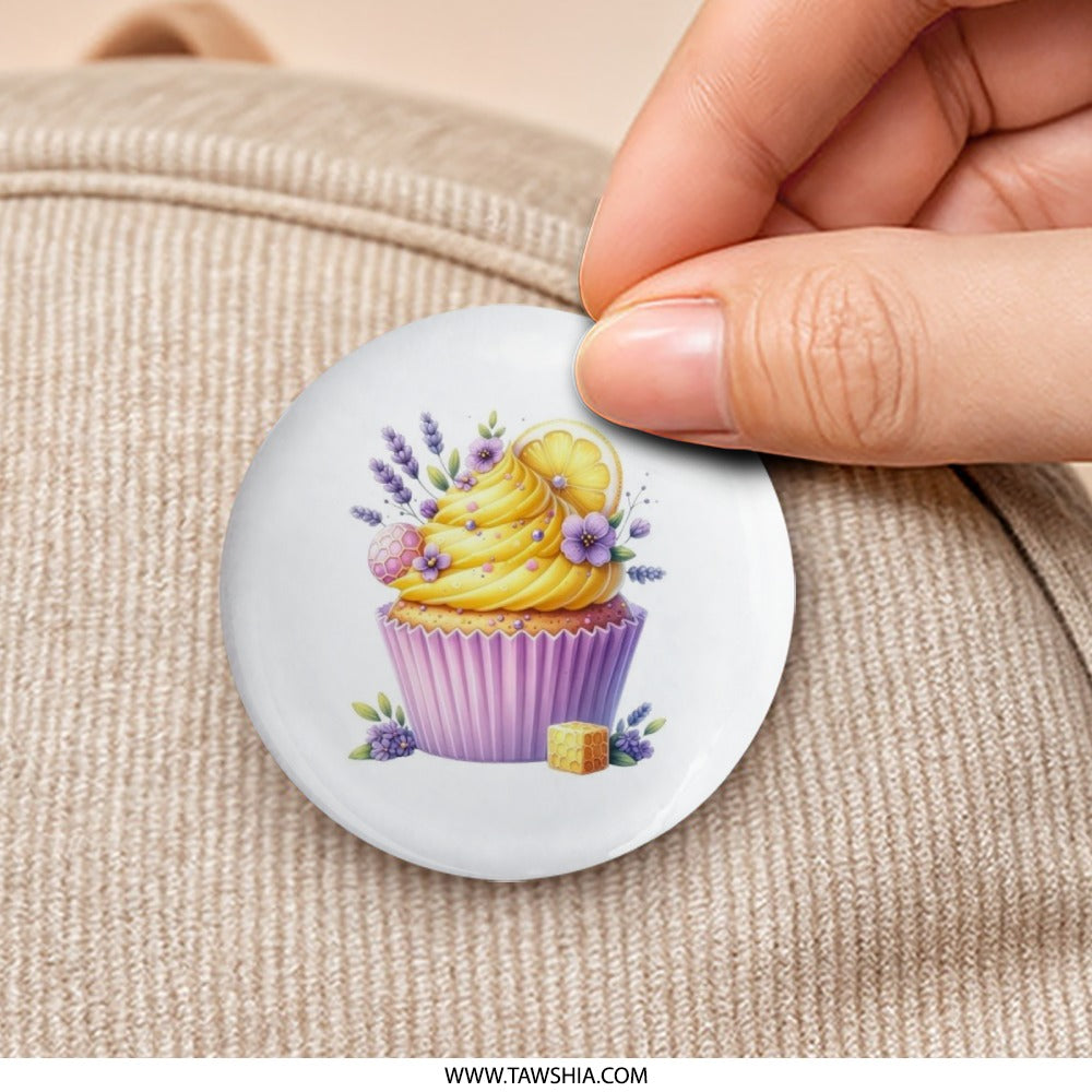 Lemon Cupcake Pinback Button, Floral Cupcake Button, Cute Cupcake Badge, Watercolor Cupcake Pin, Kawaii Button, Sweet Treat Pin - Tawshia