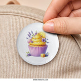 Lemon Cupcake Pinback Button, Floral Cupcake Button, Cute Cupcake Badge, Watercolor Cupcake Pin, Kawaii Button, Sweet Treat Pin - Tawshia