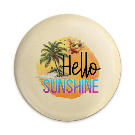 Hello Sunshine Pinback, Tropical Palm Tree Pin, Summer Vibes Pin, Vacation Gift, Happy Sun Badge, Cute Accessory, Beach Lover Gift - Tawshia