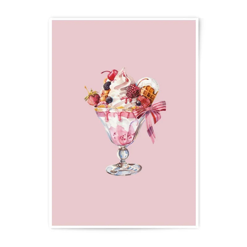 Berry Ice Cream Photographic Prints, Dessert Wall Art, Sweet Treat Decor, Watercolor Print, Food Illustration, Kitchen Art Prints - Tawshia