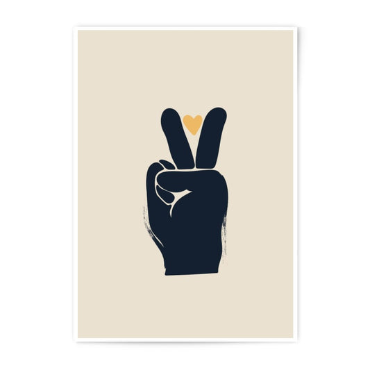 Peace Sign Art Photographic Print, Hand Heart Symbol, Minimalist Illustration, Home Decor, Wall Art, Positive Vibes Art Print, Gift Idea - Tawshia