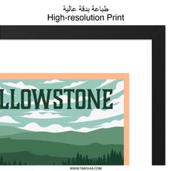 Yellowstone Wall Art, National Park Decor, Buffalo Illustration, Landscape Art Print, Travel Poster, Nature Wall Hanging, Home Decor - Tawshia