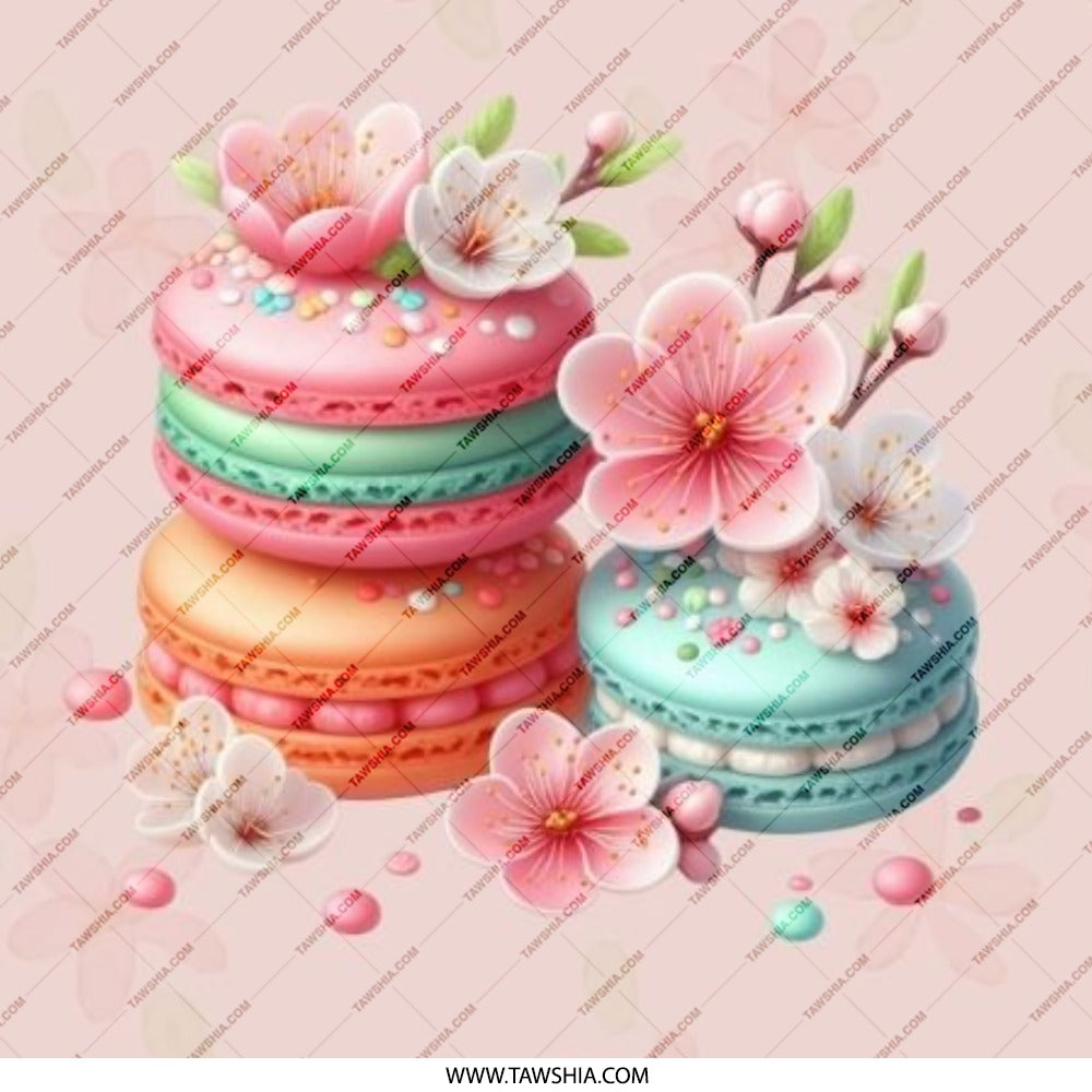 Macarons Pinback Button, Floral Dessert Badge, Cute Sakura Button, Colorful Food Pin, Kawaii Aesthetic Button, Pastry Lover Gift - Tawshia