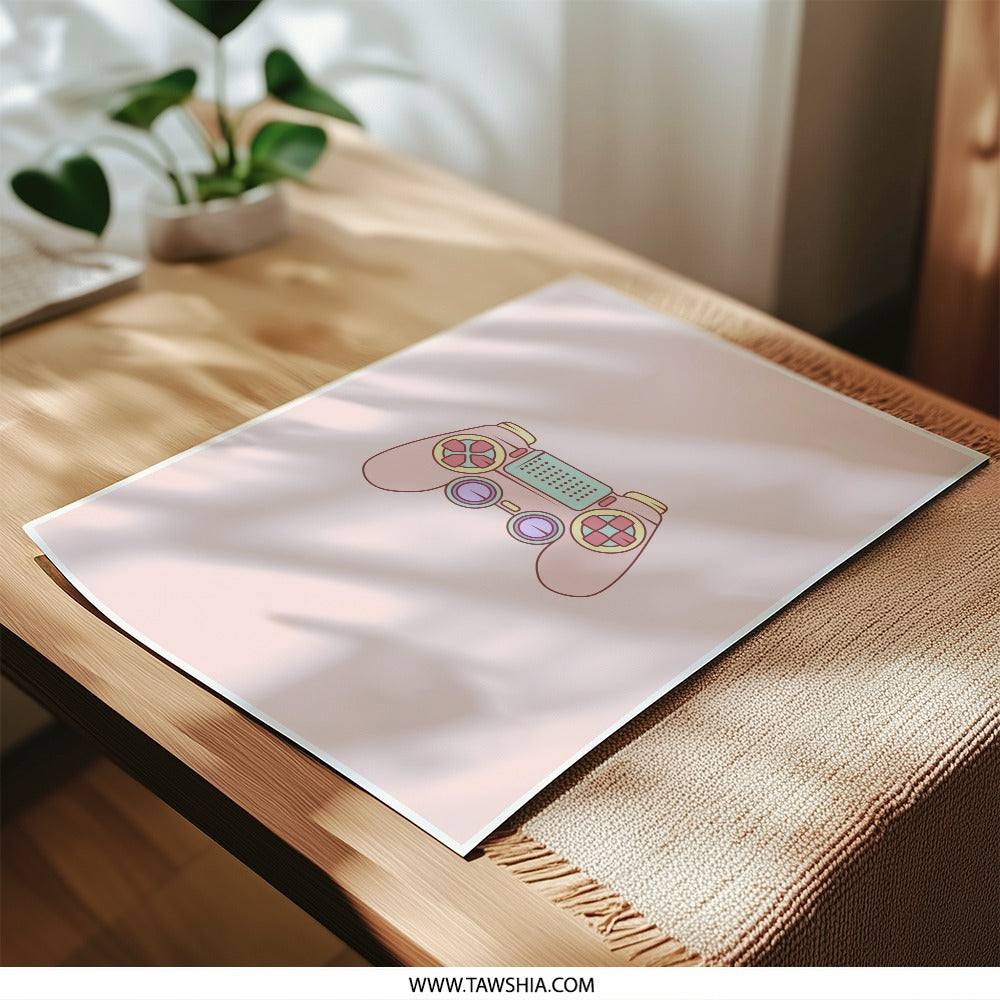 Pastel Controller Photographic Print, Gaming Decor, Gamer Gift, Cute Pink Art, Video Game Art Print, PlayStation Controller Print - Tawshia