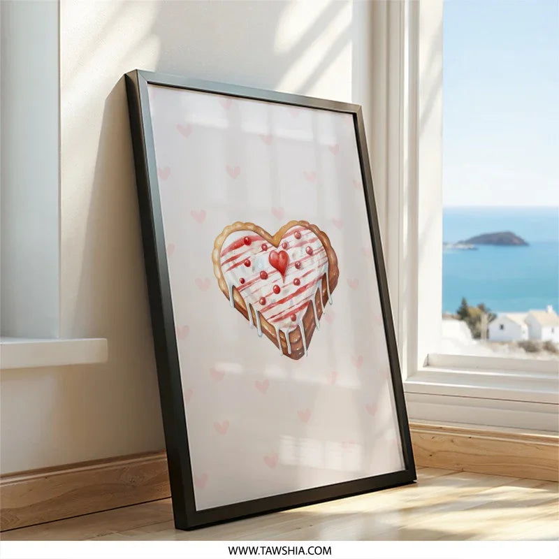 Heart Cookie Wall Art, Valentine's Decor, Sweet Treat Print, Cute Food Art, Kitchen Wall Art, Whimsical Art, Valentine's Gift - Tawshia