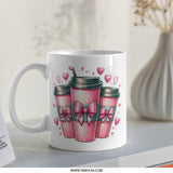 Pink Coffee Cup Mug, Coffee Lover Mug, Heart Mug, Hot Cocoa Mug, Cute Mug, Coffee Mug, Tea Mug, Gift for Her, Gift for Him, Valentine's Day - Tawshia