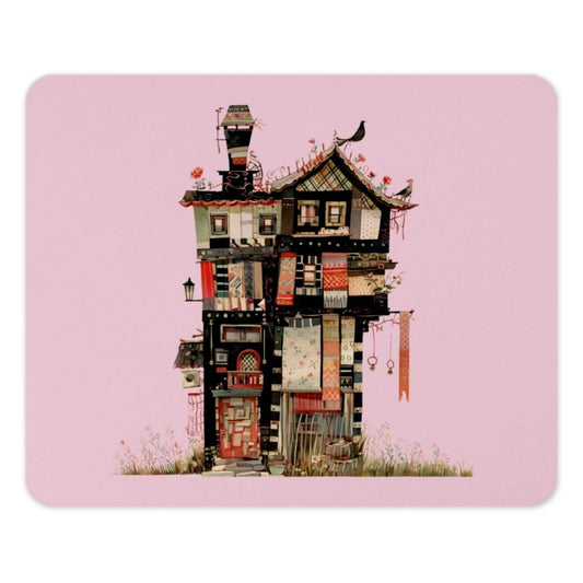Whimsical Building Mouse Pad, Colorful House Illustration, Quirky Desk Accessory, Unique Computer Mat, Artist Design Mousepad - Tawshia