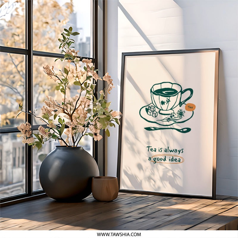 Tea Is Always A Good Idea Wall Art, Kitchen Decor, Tea Cup Print, Beverage Poster, Drink Lover Gift, Modern Minimalist Wall Decor - Tawshia