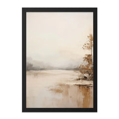 Neutral Landscape Wall Art, Abstract Lake Painting, Calming Nature Print, Modern Home Decor, Serene Water Artwork, Framed Wall Art - Tawshia