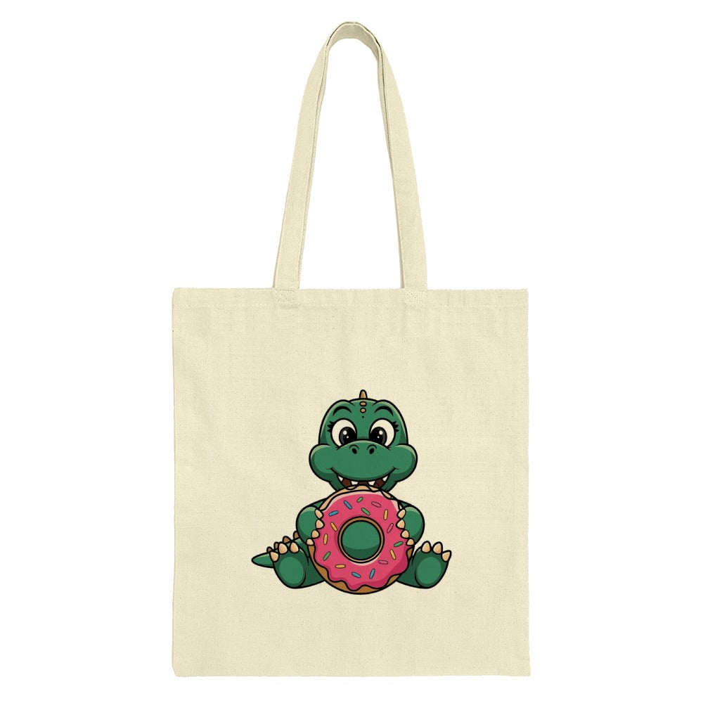 Cute Dinosaur Tote Bag, Donut Lover Design, Cartoon Dino Bag, Unique Gift Idea, Trendy Tote Bag, Everyday Carryall, Kawaii Style Bag - Tawshia