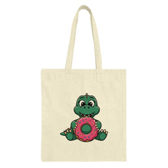 Cute Dinosaur Tote Bag, Donut Lover Design, Cartoon Dino Bag, Unique Gift Idea, Trendy Tote Bag, Everyday Carryall, Kawaii Style Bag - Tawshia