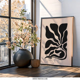 Abstract Floral Wall Art, Modern Plant Print, Minimalist Home Decor, Black and Beige Wall Decor, Unique Botanical Art, Trendy Wall Art - Tawshia