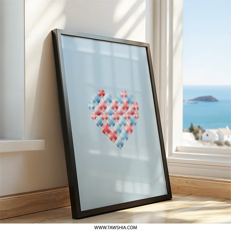 Heart Wall Art, Love Wall Decor, Geometric Heart Print, Valentine's Day Gift, Modern Art Print, Trendy Wall Art - Tawshia