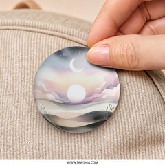 Celestial Watercolor Pinback Button, Moon Pin Button, Pastel Landscape Button, Artsy Badge, Celestial Jewelry, Aesthetic Button - Tawshia