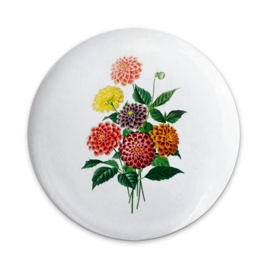 Dahlia Flower Pinback Button, Floral Bouquet Badge, Botanical Art Pin, Colorful Flower Illustration, Garden Lover Gift - Tawshia