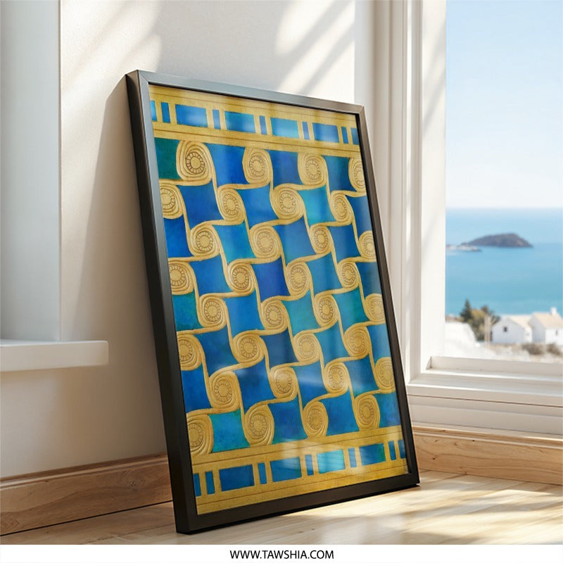 Abstract Pattern Wall Art, Gold and Blue Home Decor, Geometric Print, Modern Wall Hanging, Unique Art Print, Contemporary Wall Decor - Tawshia
