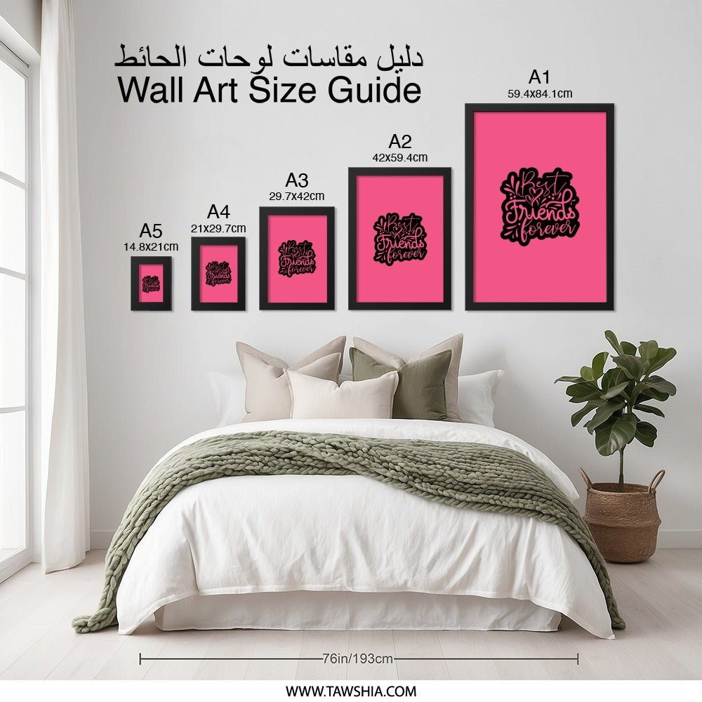 Best Friends Forever Wall Art, Friendship Quote Print, Trendy Room Decor, Gift for Friend, Inspirational Art, Pink Wall Art Print - Tawshia