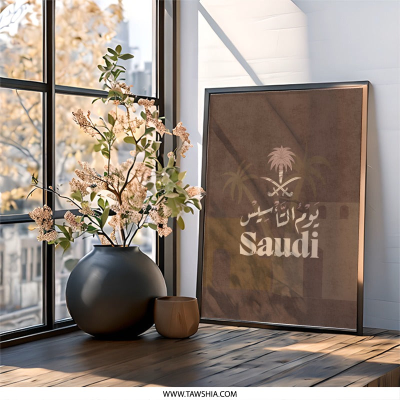 Saudi Arabia National Day Wall Art, Arabic Calligraphy Art Print, Saudi Swords and Palm, Minimalist Modern Home Decor, Saudi Gift - Tawshia