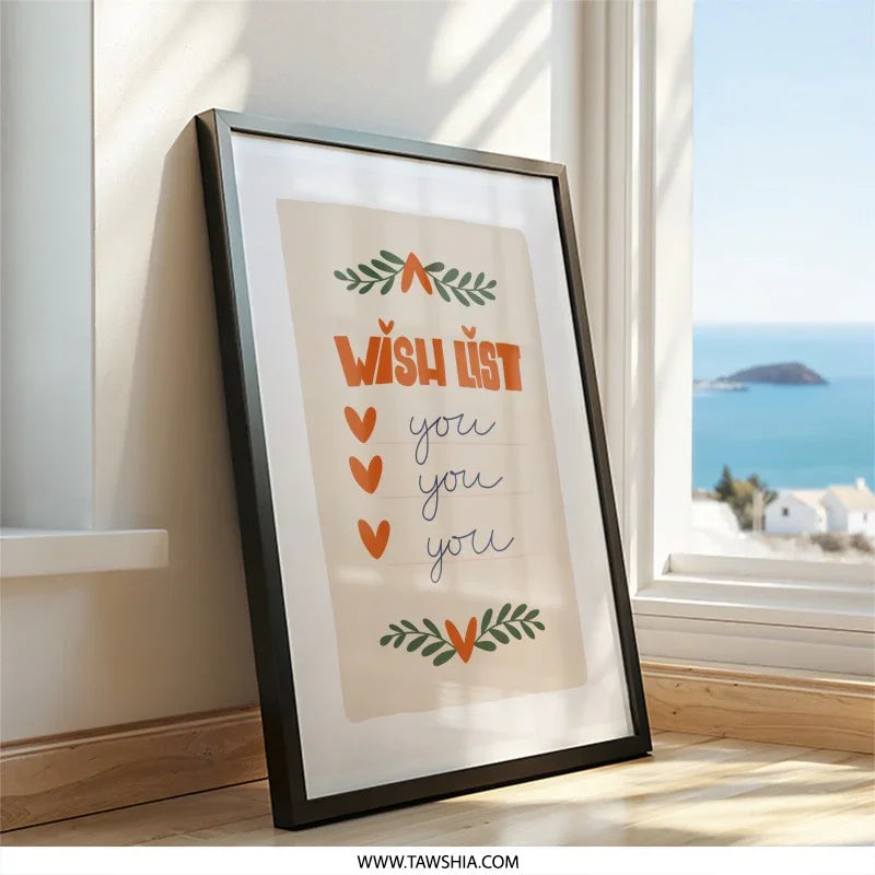 Wish List Wall Art, Gift For Him, Gift For Her, Love Gift, Anniversary Wall Art, Minimalist Wall Decor, Cute Wall Art - Tawshia