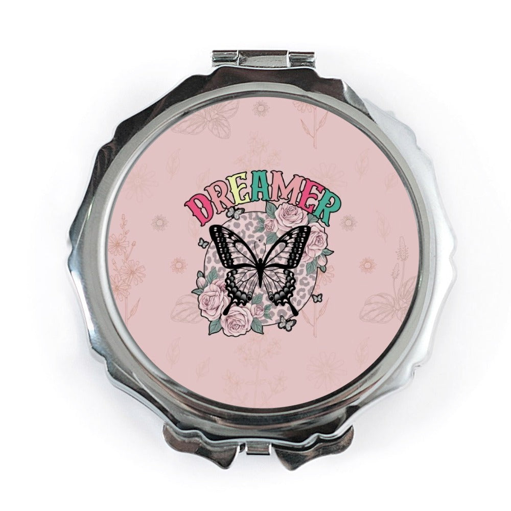Dreamer Butterfly Pocket Mirror, Aesthetic Floral Compact Mirror, Cute Travel Mirror, Gifts for Her, Inspirational Portable Mirror - Tawshia