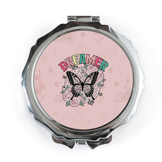 Dreamer Butterfly Pocket Mirror, Aesthetic Floral Compact Mirror, Cute Travel Mirror, Gifts for Her, Inspirational Portable Mirror - Tawshia