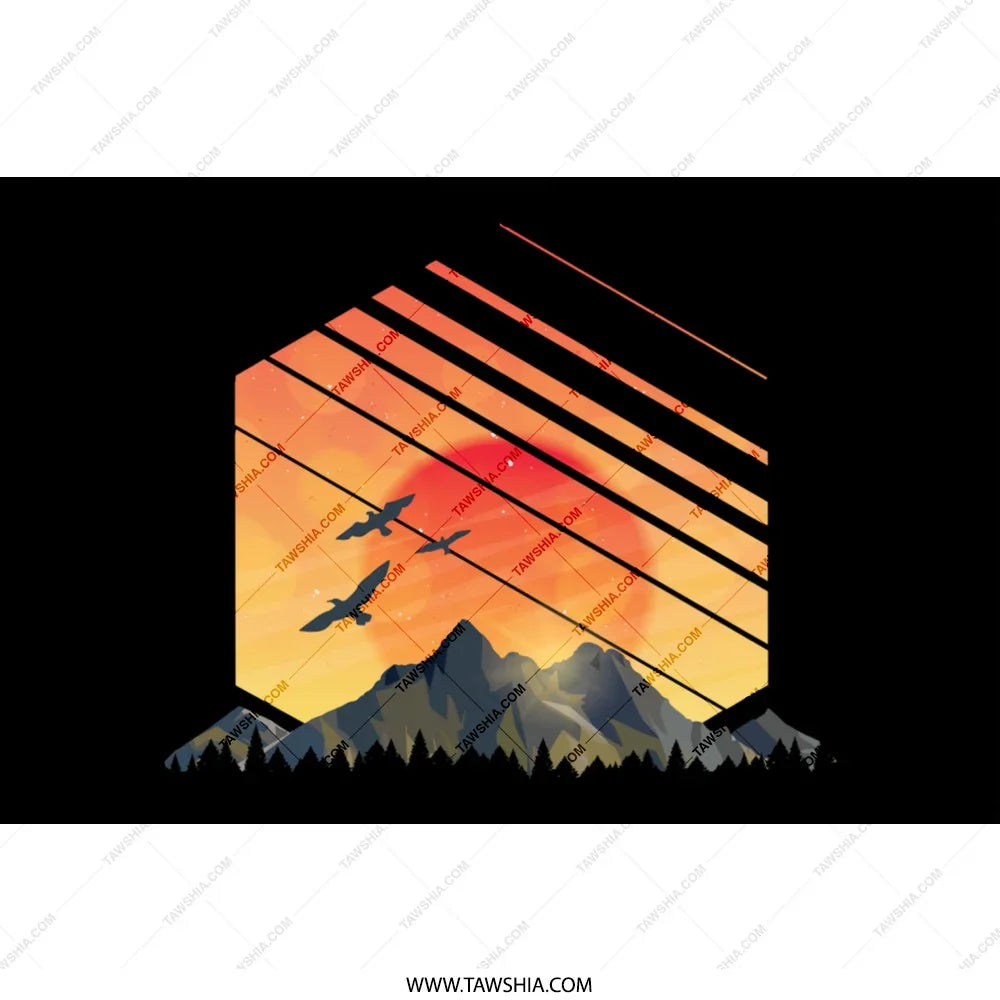 Sunset Mountains and Airplanes Design Art product
