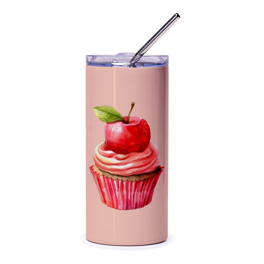 Apple Cupcake Tumbler, Dessert Theme Tumbler, Sweet Treat Tumbler, Gift For Baker, Watercolor Tumbler, Unique Drinkware, Everyday Tumbler - Tawshia