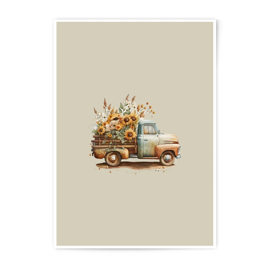 Vintage Truck Photographic Prints, Sunflower Art, Rustic Fall Decor, Autumn Truck Wall Art, Country Farmhouse Photo, Unique Gift Idea - Tawshia
