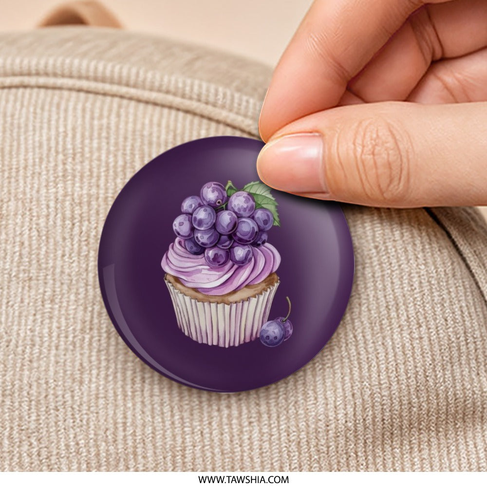 Grape Cupcake Pinback Button, Sweet Treat Badge, Cute Food Button, Purple Aesthetic Pin, Dessert Lover Gift, Unique Cupcake Design - Tawshia
