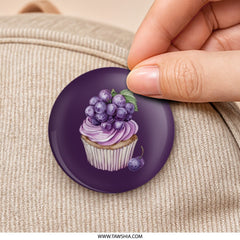 Grape Cupcake Pinback Button, Sweet Treat Badge, Cute Food Button, Purple Aesthetic Pin, Dessert Lover Gift, Unique Cupcake Design - Tawshia
