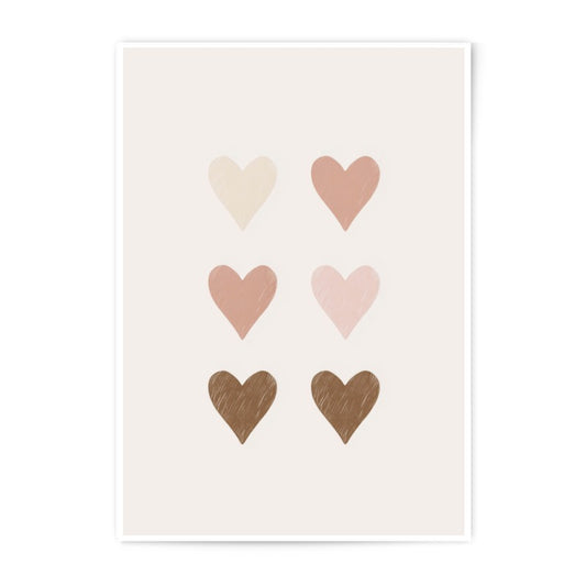 Neutral Hearts Photographic Print, Minimalist Wall Art, Boho Home Decor, Cute Heart Illustration, Love Art Print, Trendy Valentines Gift - Tawshia