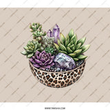 Succulent Garden Backpack, Leopard Print Planter Rucksack, Crystal and Succulent Art, Nature Inspired Bag, Stylish Backpack - Tawshia