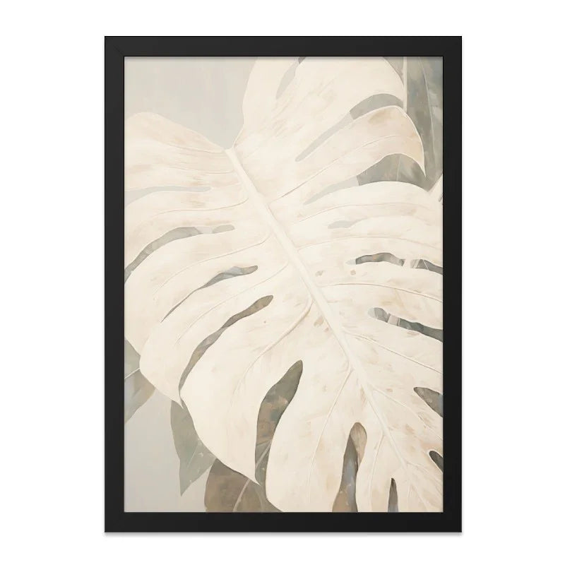 Monstera Leaf Wall Art, Beige Botanical Print, Tropical Home Decor, Boho Plant Art, Large Leaf Painting, Nature Inspired Artwork - Tawshia