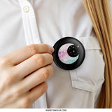 Moon and Stars Pinback Button, Celestial Button, Watercolor Crescent Moon Button, Galaxy Button, Space Button, Kawaii Cute Button - Tawshia