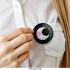 Moon and Stars Pinback Button, Celestial Button, Watercolor Crescent Moon Button, Galaxy Button, Space Button, Kawaii Cute Button - Tawshia