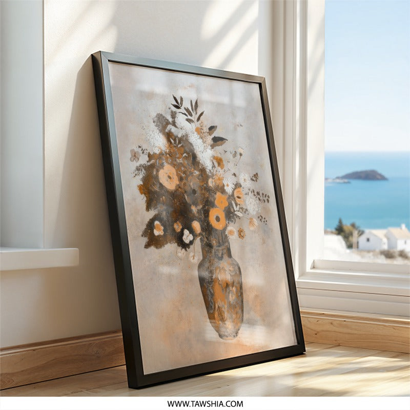 Floral Wall Art, Vase Painting, Flower Bouquet Print, Rustic Home Decor, Botanical Art Print, Modern Wall Decor, Unique Wall Hanging - Tawshia