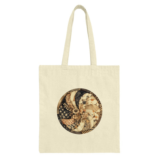 Floral Yin Yang Tote Bag, Artistic Circle Design Tote, Unique Pattern Shopping Bag, Aesthetic Gift Tote, Designer Graphic Tote Bag - Tawshia