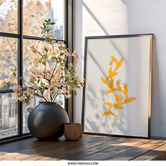 Golden Leaves Wall Art, Minimalist Decor, Botanical Print, Home Decor, Modern Art, Framed Art Print, Simple Leaf Design, Nature Inspired Art - Tawshia