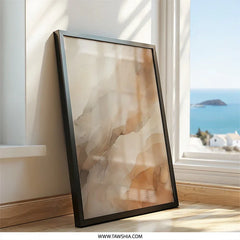 Neutral Abstract Wall Art, Beige Brown Marble Print, Modern Minimalist Art, Fluid Art Home Decor, Elegant Wall Decor, Framed Artwork - Tawshia