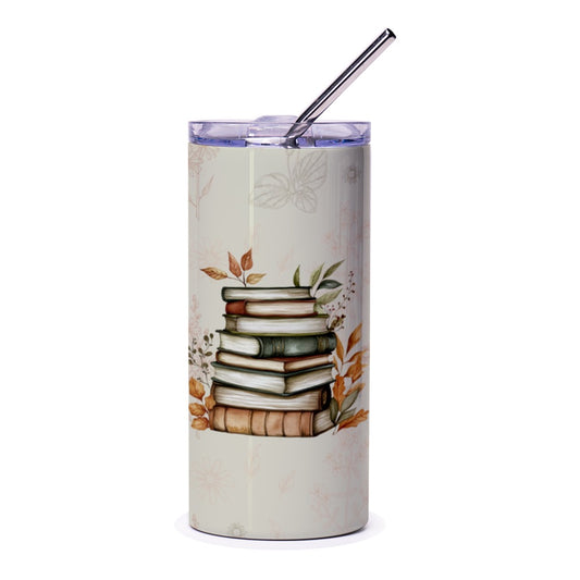 Book Lover Tumbler, Stacked Books Tumbler, Fall Leaves Tumbler, Reader Gift, Cozy Aesthetic, Librarian Tumbler, Bookish Gift, Cute Tumbler - Tawshia