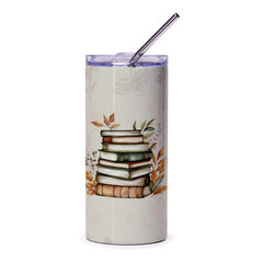 Book Lover Tumbler, Stacked Books Tumbler, Fall Leaves Tumbler, Reader Gift, Cozy Aesthetic, Librarian Tumbler, Bookish Gift, Cute Tumbler - Tawshia