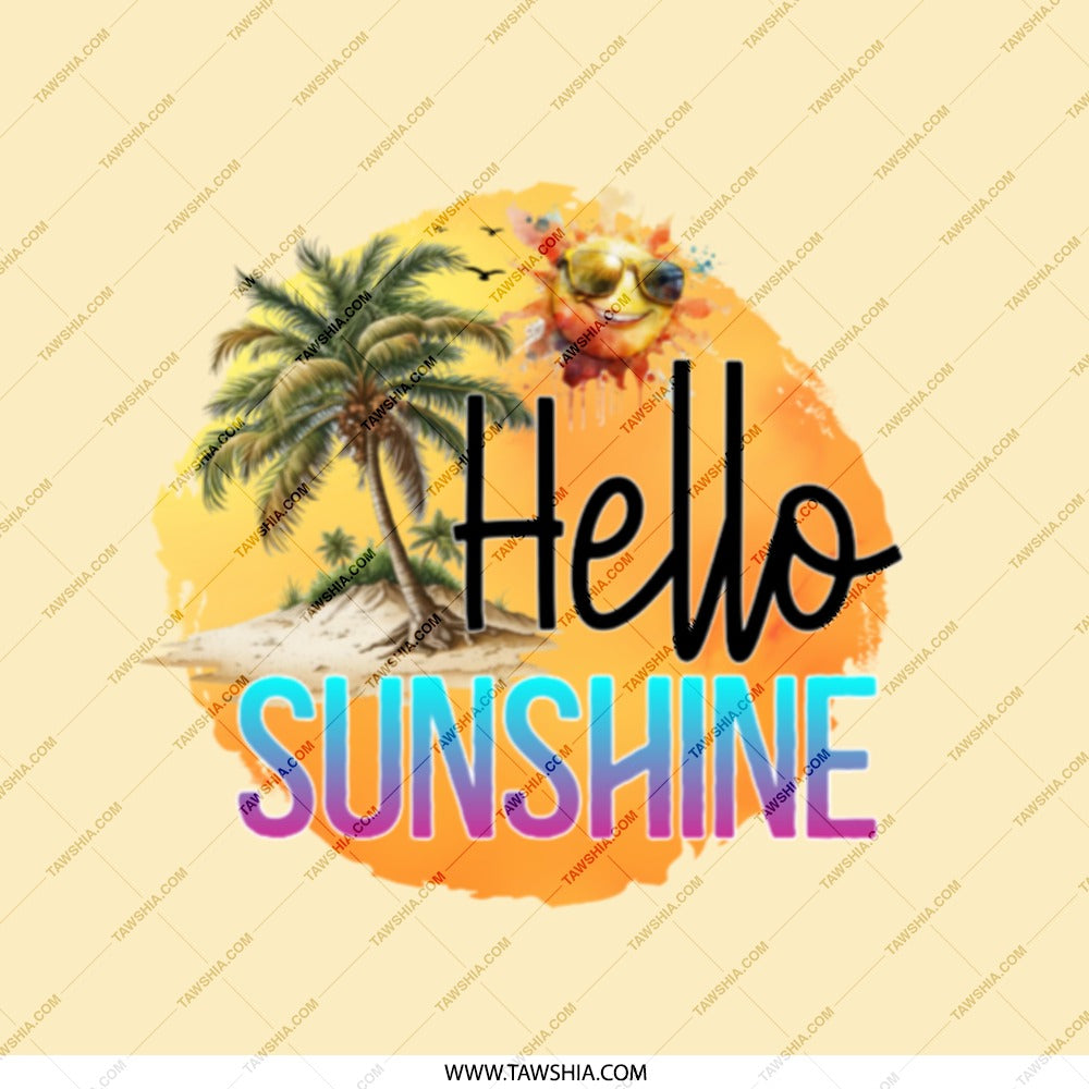Hello Sunshine Pocket Mirror, Summer Vibes Makeup Mirror, Beach Palm Tree Mirror, Smiling Sun Face Gift, Travel Mirror, Cute Pocket Mirror - Tawshia