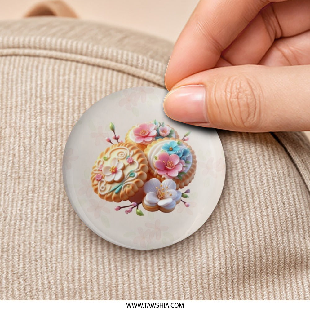Floral Cookies Pinback Button, Cute Food Button, Spring Button, Pastel Aesthetic, Sweet Treat Pin, Elegant Kawaii Button - Tawshia
