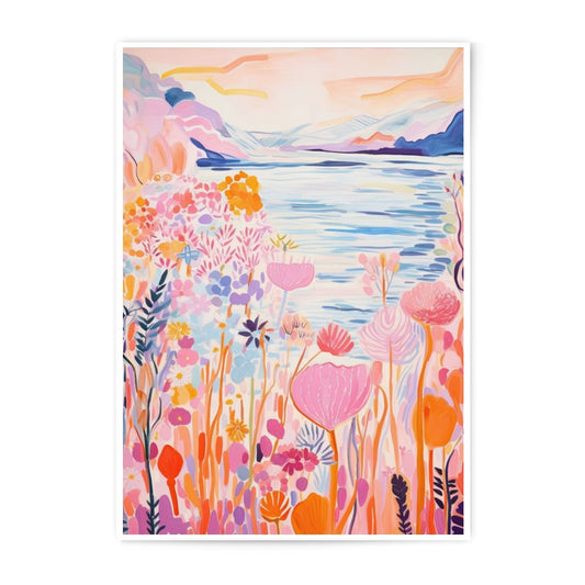 Floral Lake Photographic Print, Watercolor Flowers, Landscape Art, Colorful Wall Decor, Nature Photography, Fine Art Prints - Tawshia