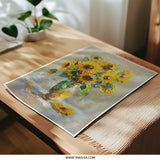 Sunflower Photographic Print, Flower Still Life Art, Impressionist Floral Home Decor, Yellow Blooms in Vase, Summer Art Print - Tawshia