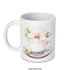 Floral Mug, Watercolor Flower, Tea Cup Design, Unique Coffee Mug, Gift Idea, Flower Lover, Delicate Mug, Pink Bloom, Garden Inspired - Tawshia