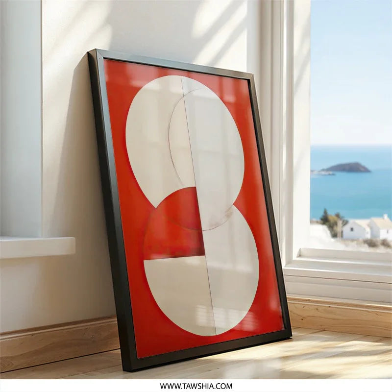 Geometric Wall Art, Abstract Circle Print, Modern Art Decor, Red and White Artwork, Contemporary Wall Decor, Unique Art Gift - Tawshia