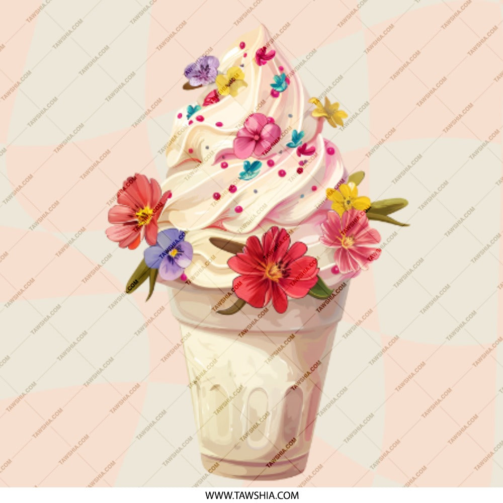 Floral Ice Cream Pinback, Cute Pinback, Pastel Aesthetic Pin, Food Pin, Summer Accessory, Kawaii Style, Girly Pin, Gift for Her, Badge - Tawshia